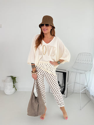 T-Shirt Beige LOVE-Print|Damen Einheitsgröße 36-42 |Levelone