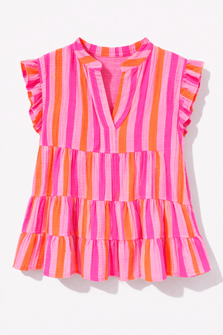 Musselin Bluse gestreift in Flieder-Pink-Orange für Damen in Einheitsgröße 36-42