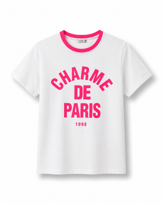 T-Shirt in Weiss mit Schriftzug-Print in Neonpink