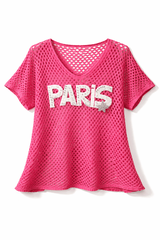 Häkelshirt in Pink mit Print