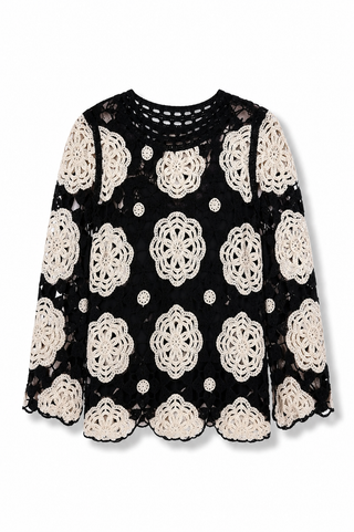 Häkelpullover in Schwarz-Creme