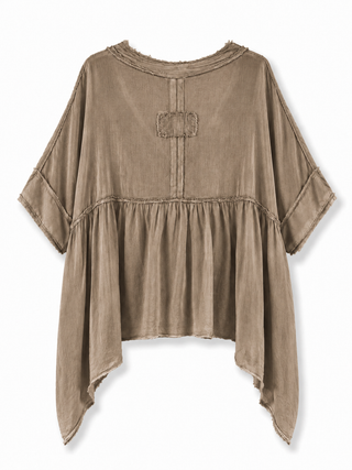 Bluse in Taupe mit used-look Saum für Damen in Onesize 36-42 - Levelone GmbH & Co. KG