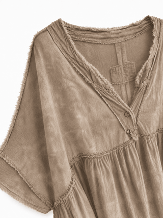 Bluse in Taupe mit used-look Saum für Damen in Onesize 36-42 - Levelone GmbH & Co. KG