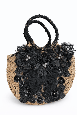 Korbtasche Schwarz / Beige