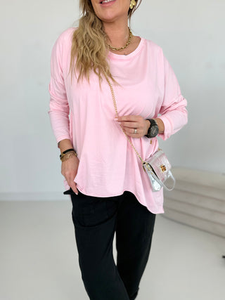 Langarmshirt in Rosa mit Asymmetrischem Schnitt