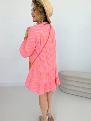 Musselin Tunika-gestreift-flieder-neonorange-damen-einheitsgröße-levelone