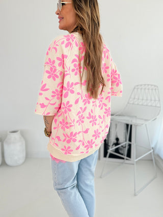 Sweater in Beige-Pink mit Blumen Muster