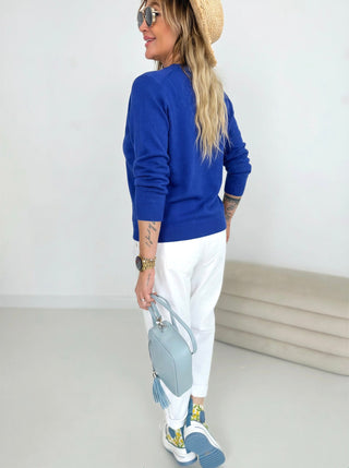 Eleganter Feinstrickpullover in Royalblau, hochwertigem Strick